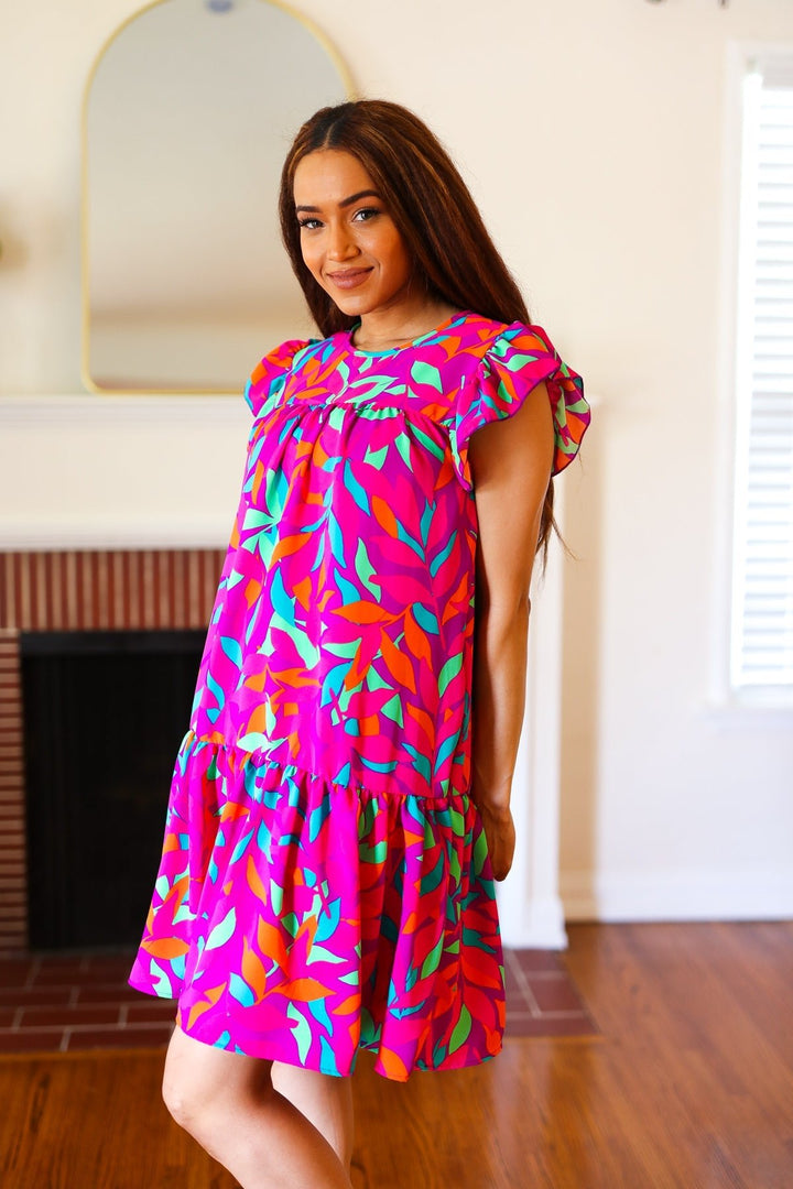 You Got This Purple Abstract Floral Print Tiered Ruffle Sleeve Dress - Nikki &amp; Co. Boutique