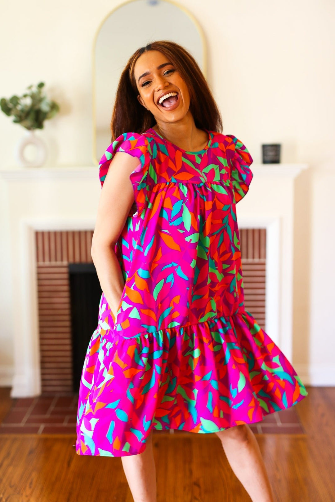 You Got This Purple Abstract Floral Print Tiered Ruffle Sleeve Dress - Nikki &amp; Co. Boutique