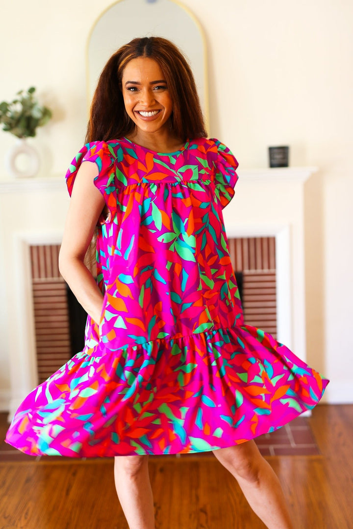 You Got This Purple Abstract Floral Print Tiered Ruffle Sleeve Dress - Nikki &amp; Co. Boutique
