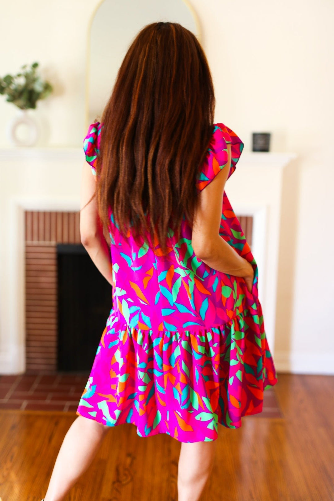 You Got This Purple Abstract Floral Print Tiered Ruffle Sleeve Dress - Nikki &amp; Co. Boutique