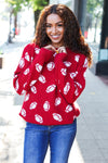 Game Day Red Football Print Jacquard Knit Sweater - Nikki and Co Boutique