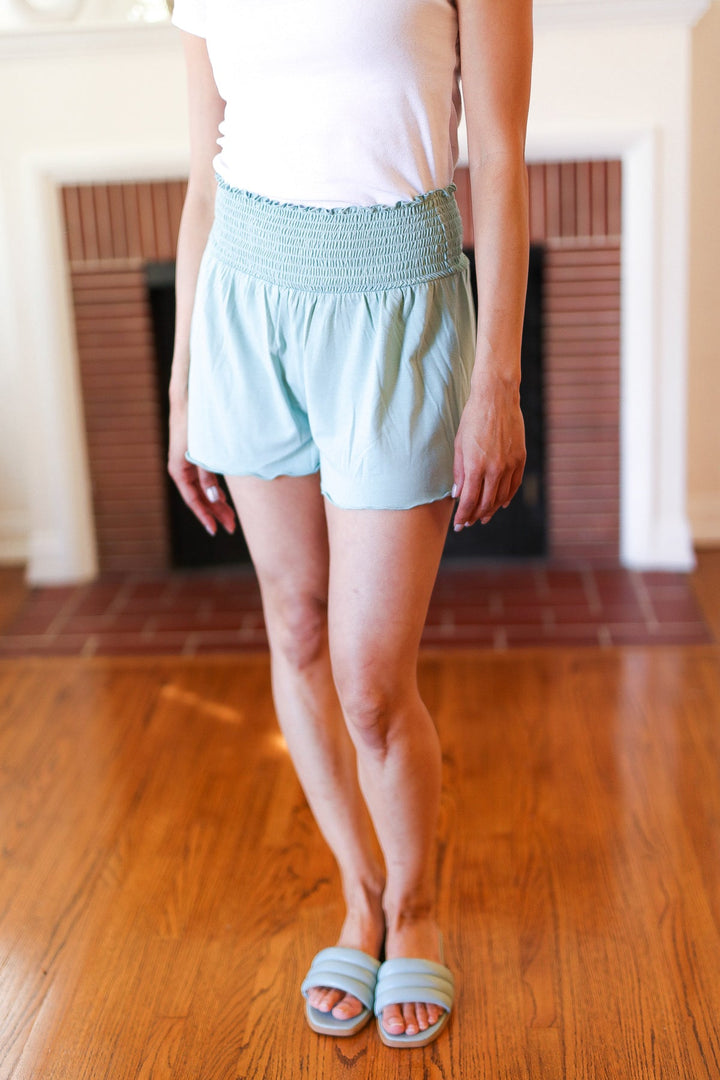 Seafoam Smocked Waist Scalloped Shorts | Nikki &amp; Co. Boutique