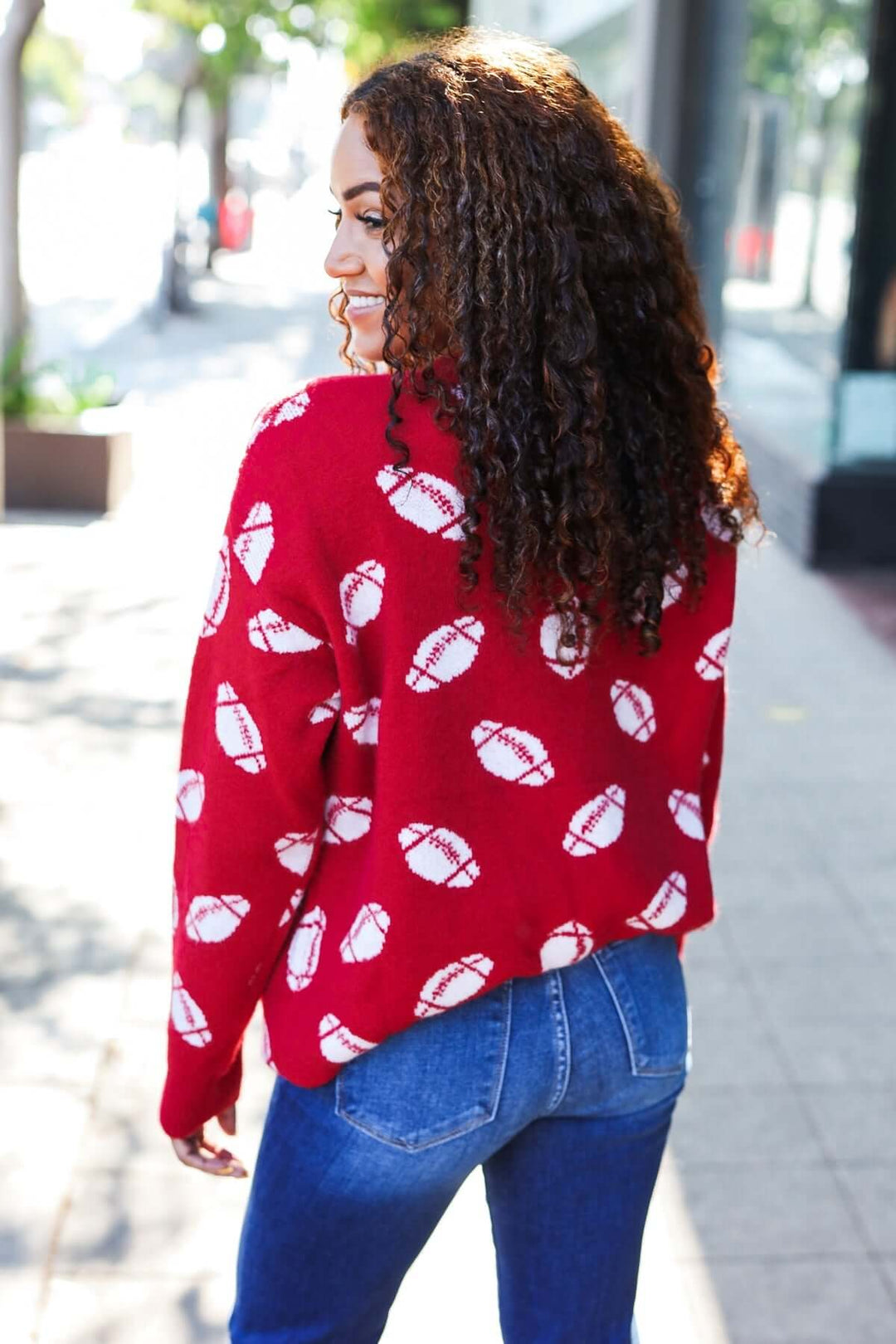 Game Day Red Football Print Jacquard Knit Sweater - Nikki &amp; Co. Boutique