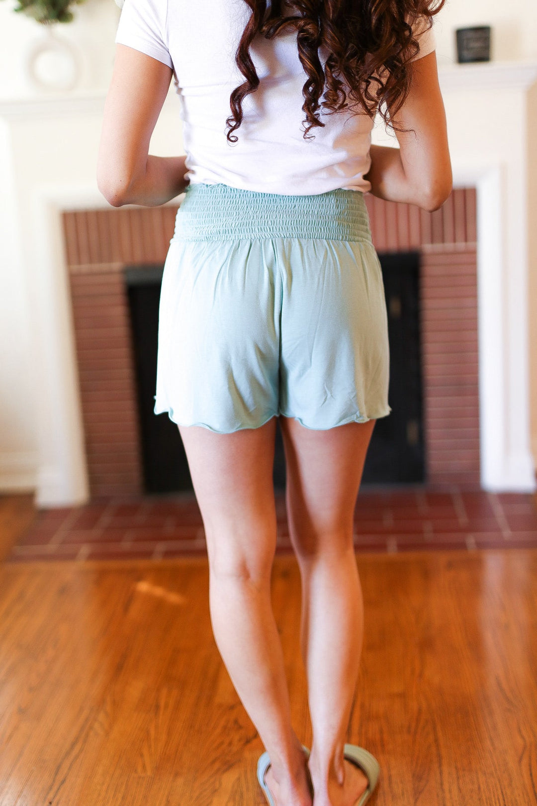 Seafoam Smocked Waist Scalloped Shorts | Nikki &amp; Co. Boutique
