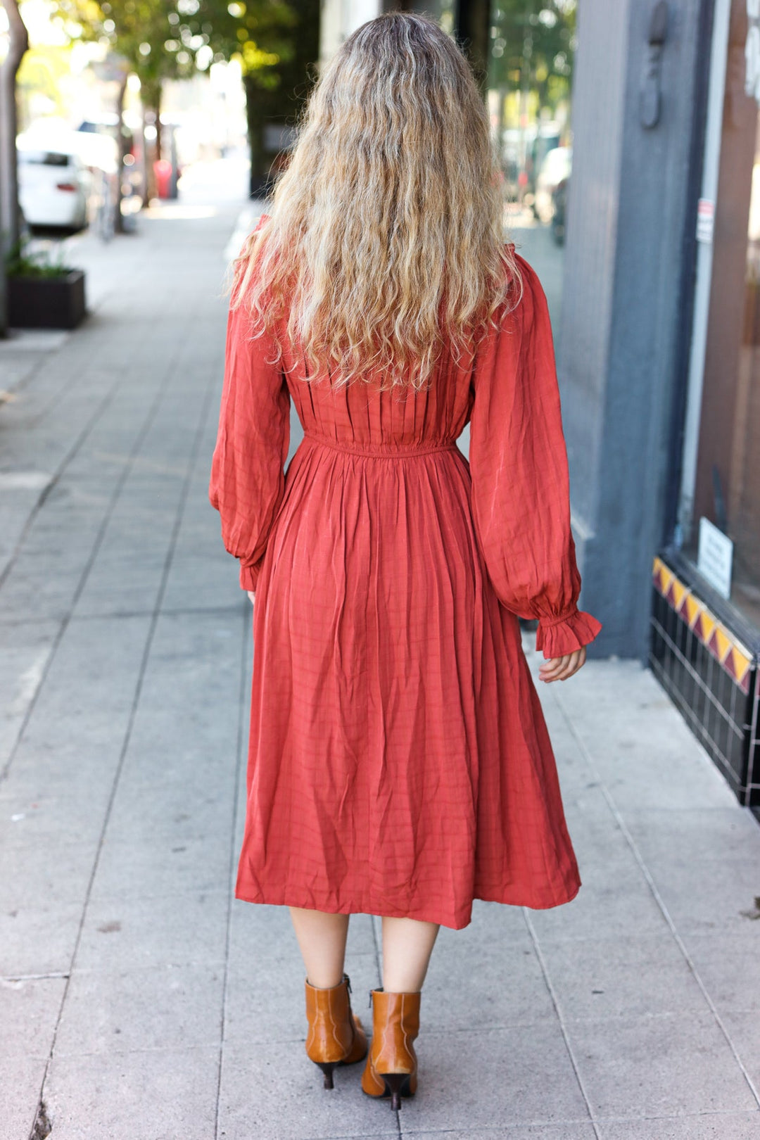 Love Found Rust Mock Neck Embossed Lined Dress | Nikki &amp; Co. Boutique