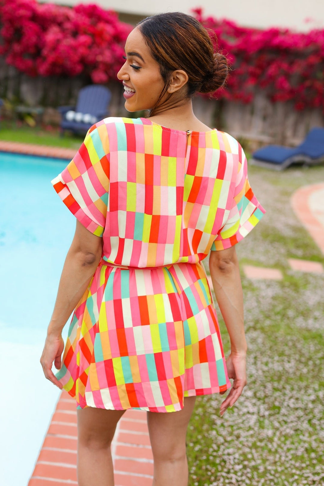 Eyes On You Coral Geo Abstract Surplice Woven Romper - Nikki &amp; Co. Boutique