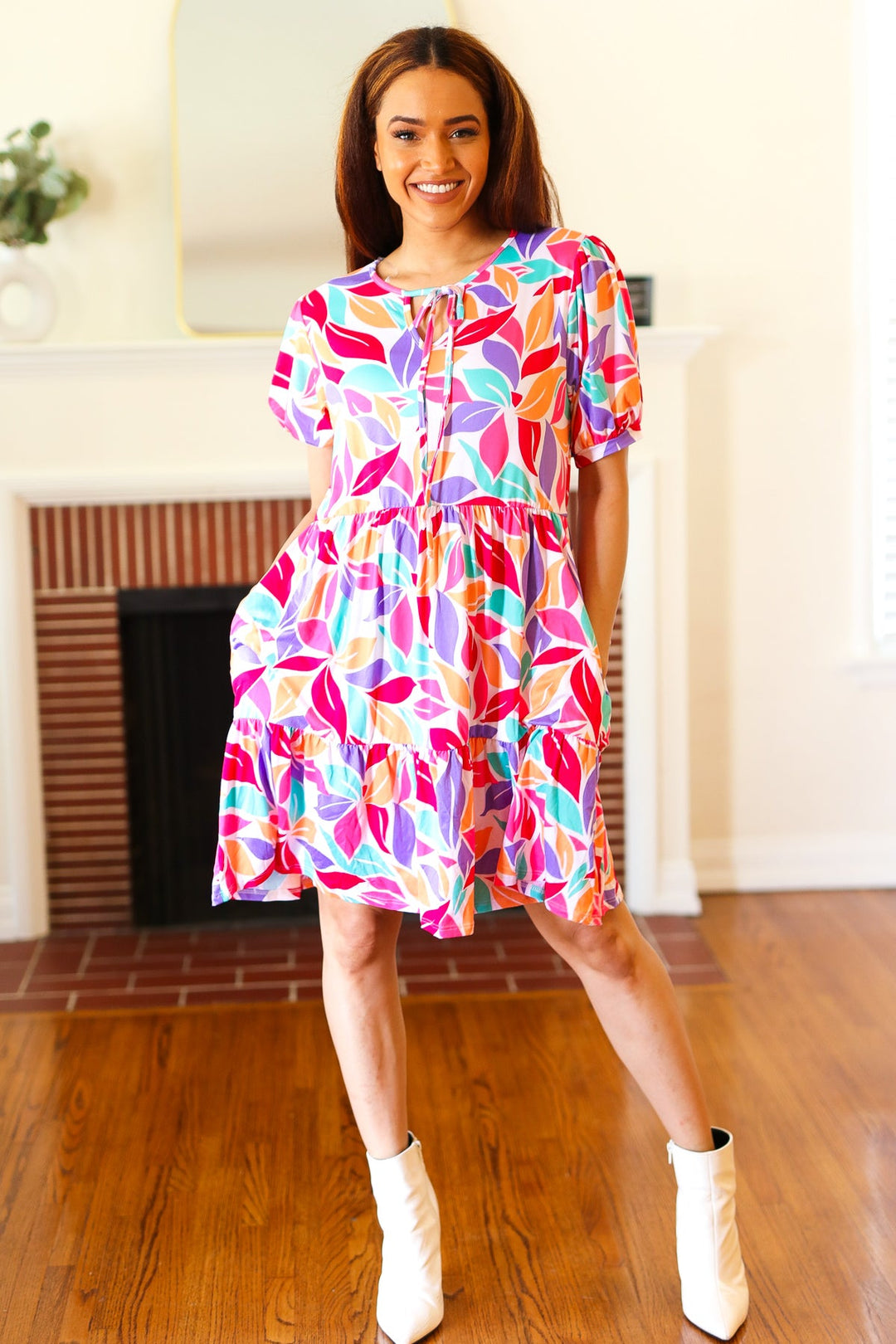 Feel Your Best Multicolor Floral Tiered Front Tie Pocketed Dress | Nikki &amp; Co. Boutique