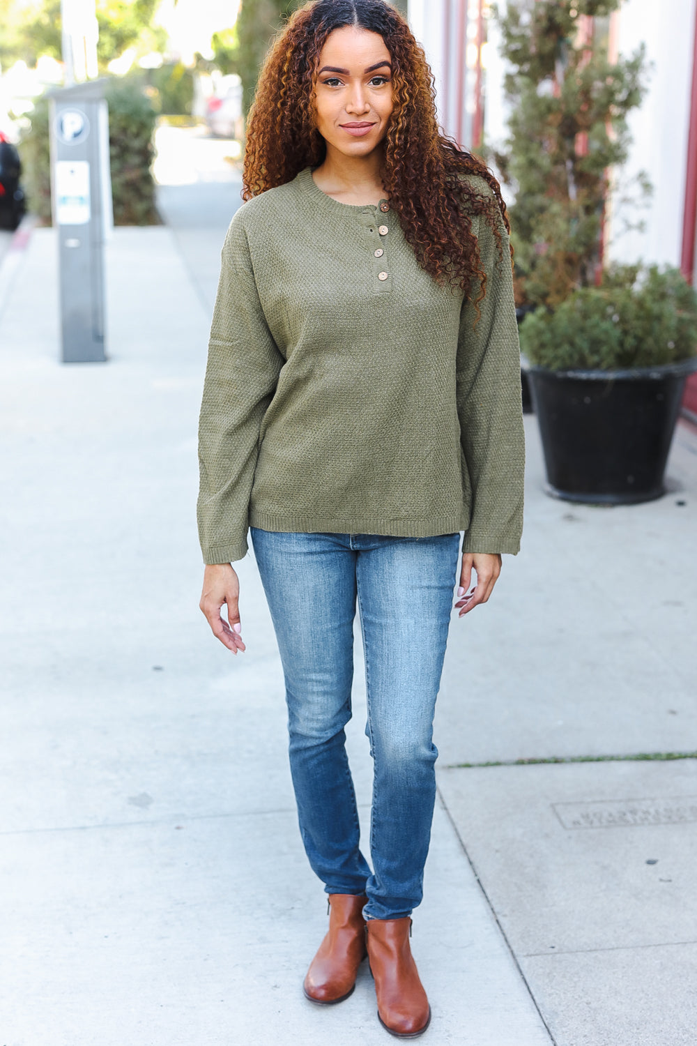 Beautiful You Moss Green Button Down Ribbed Sweater | Nikki &amp; Co. Boutique