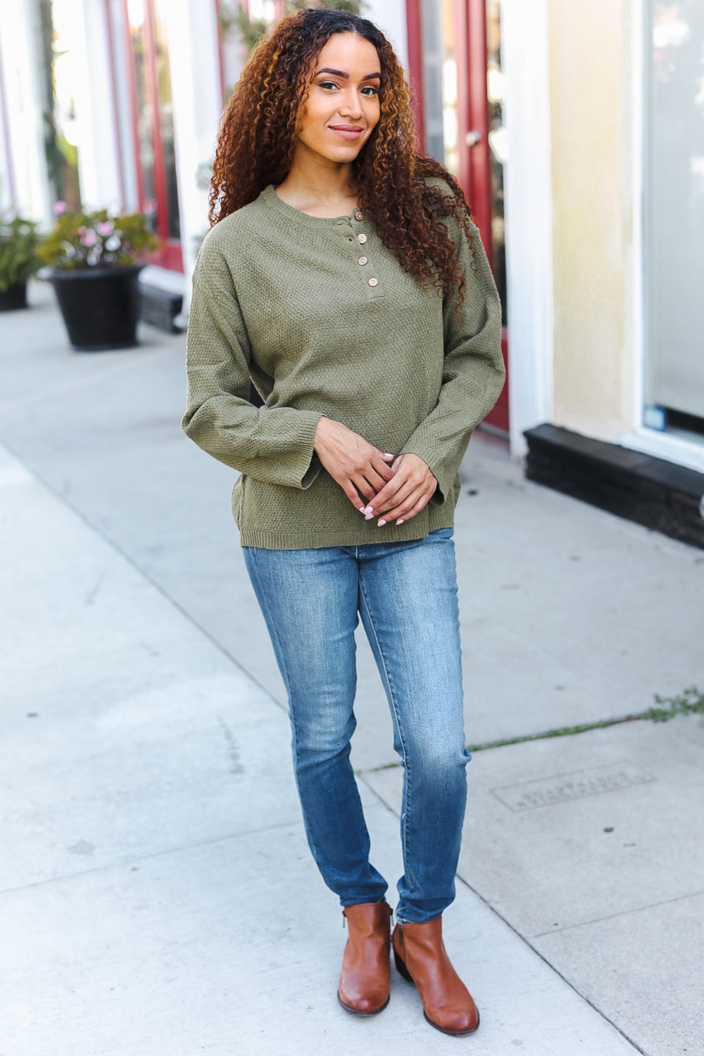 Beautiful You Moss Green Button Down Ribbed Sweater | Nikki &amp; Co. Boutique