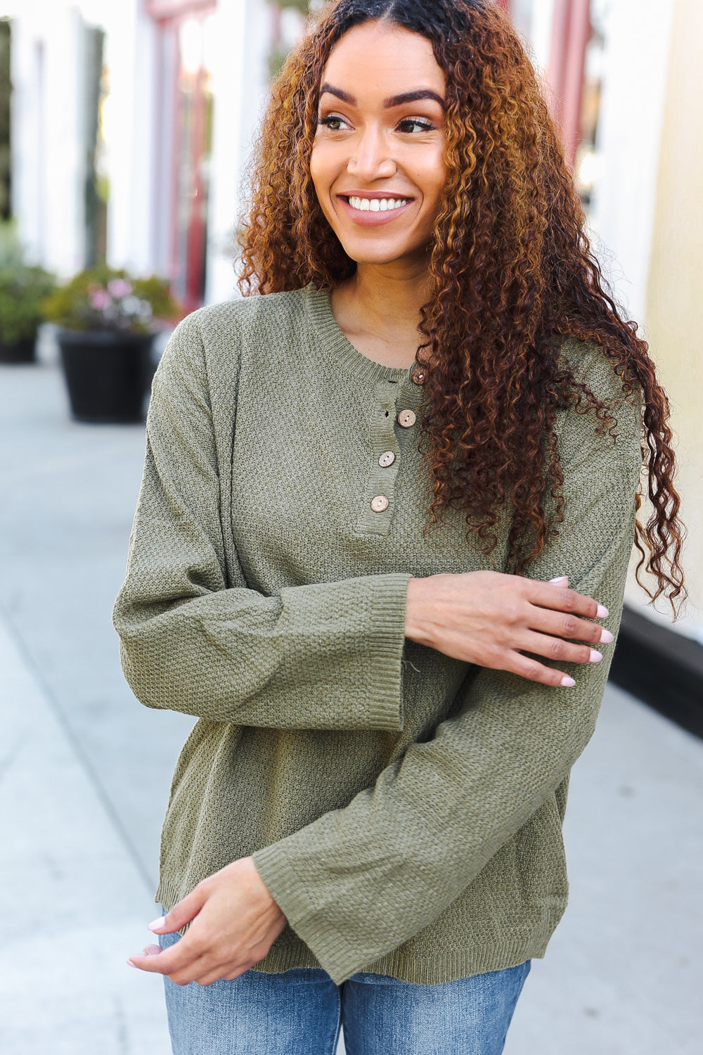 Beautiful You Moss Green Button Down Ribbed Sweater | Nikki &amp; Co. Boutique