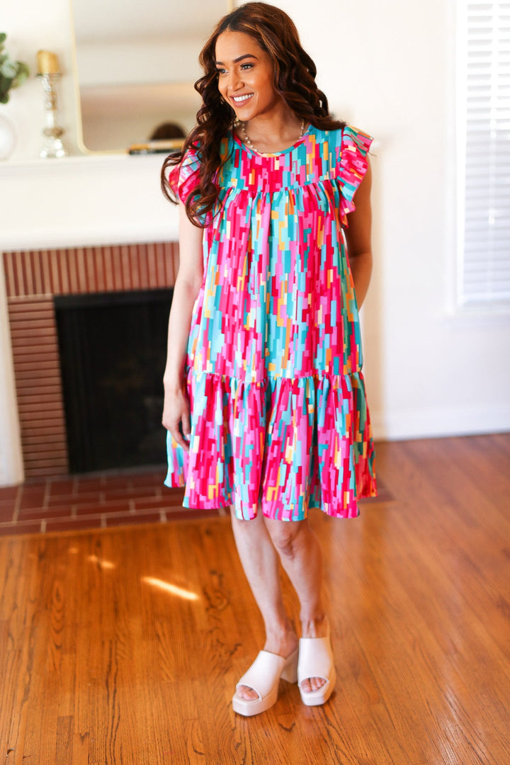 Feeling Bold Multicolor Abstract Print Tiered Ruffle Sleeve Dress | Nikki &amp; Co. Boutique