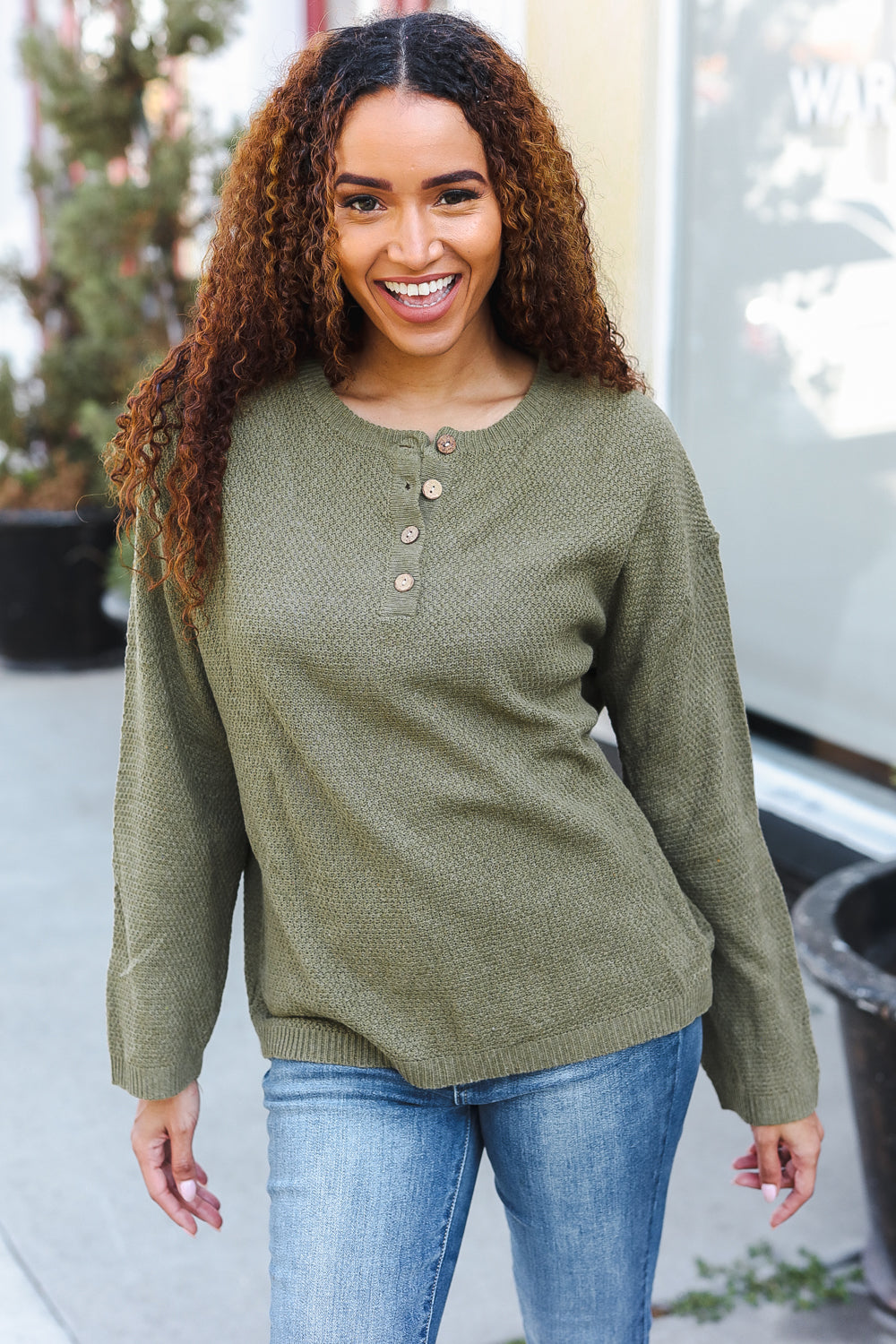 Beautiful You Moss Green Button Down Ribbed Sweater | Nikki &amp; Co. Boutique