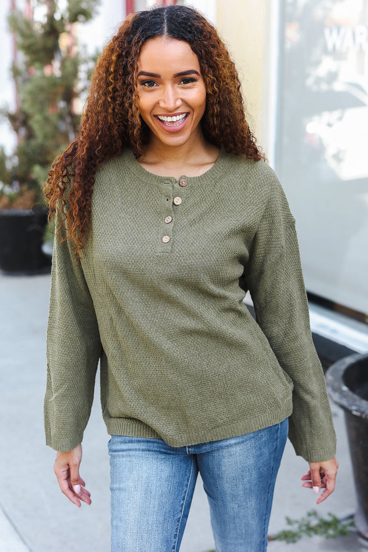 Beautiful You Moss Green Button Down Ribbed Sweater | Nikki &amp; Co. Boutique