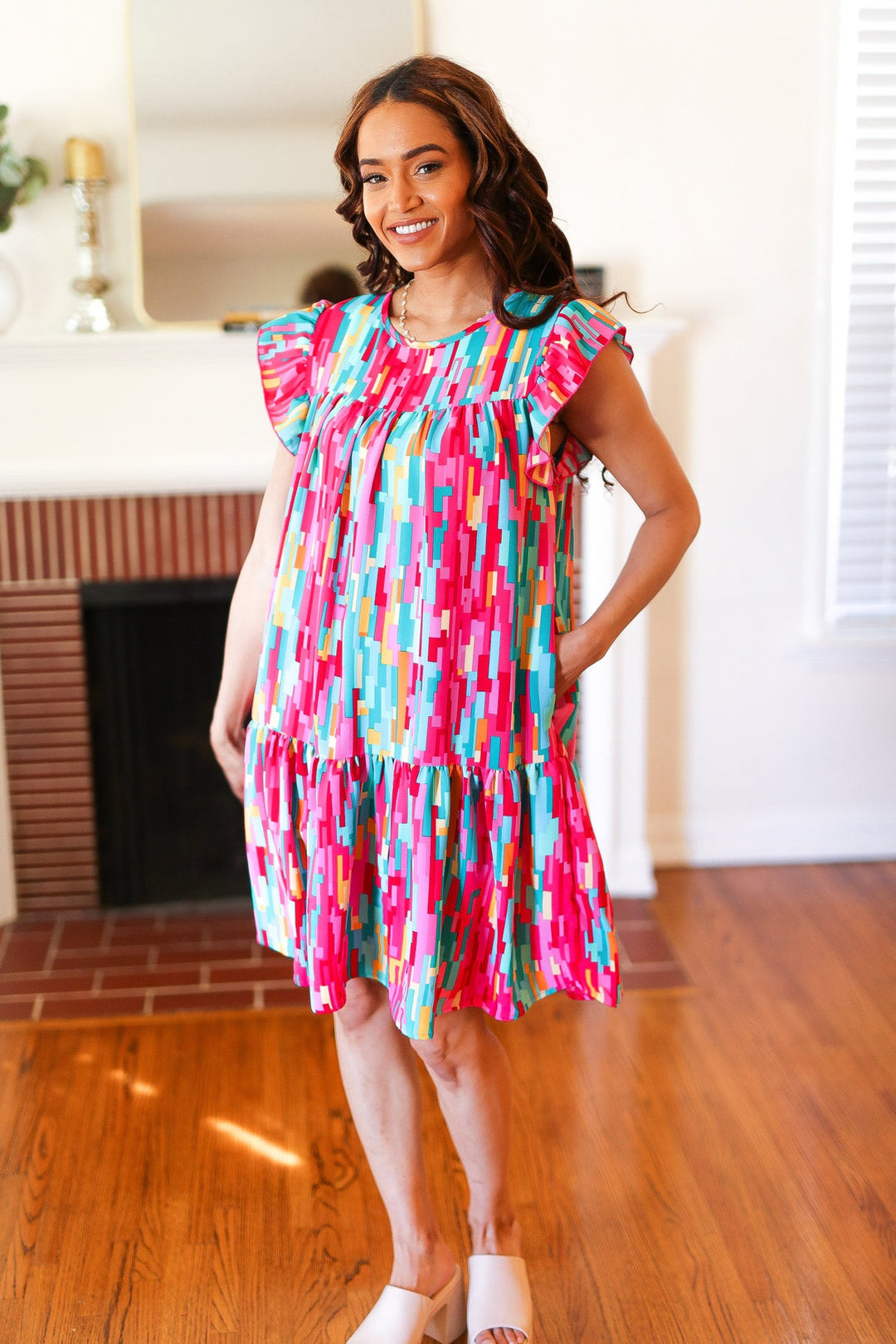 Feeling Bold Multicolor Abstract Print Tiered Ruffle Sleeve Dress | Nikki &amp; Co. Boutique
