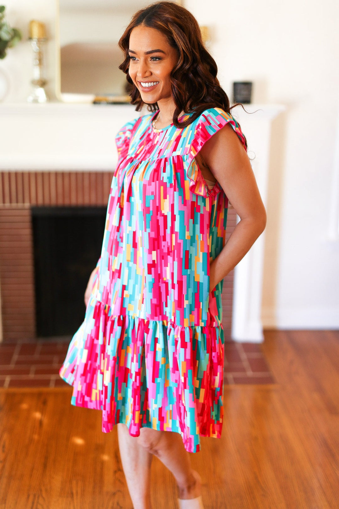 Feeling Bold Multicolor Abstract Print Tiered Ruffle Sleeve Dress | Nikki &amp; Co. Boutique