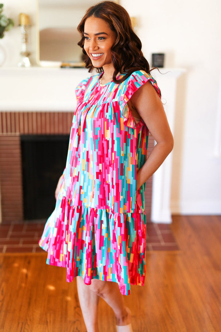 Feeling Bold Multicolor Abstract Print Tiered Ruffle Sleeve Dress | Nikki &amp; Co. Boutique