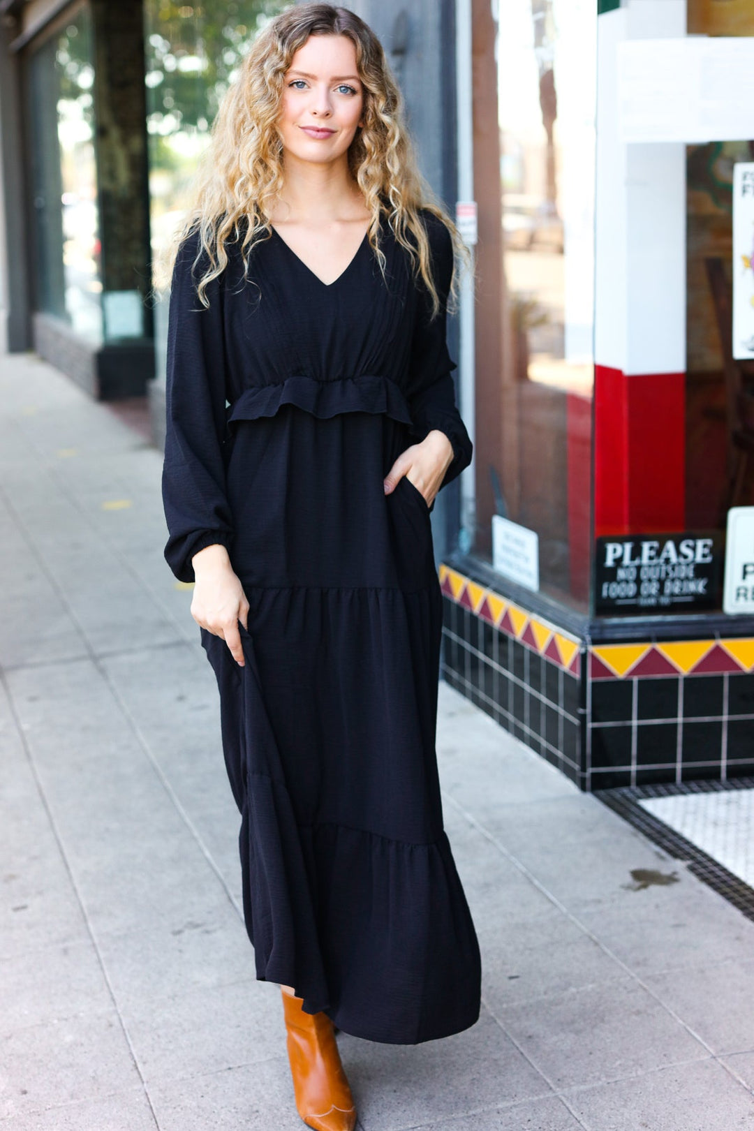 Beautiful You Black Pintuck Detail Frill V Neck Maxi Dress | Nikki &amp; Co. Boutique
