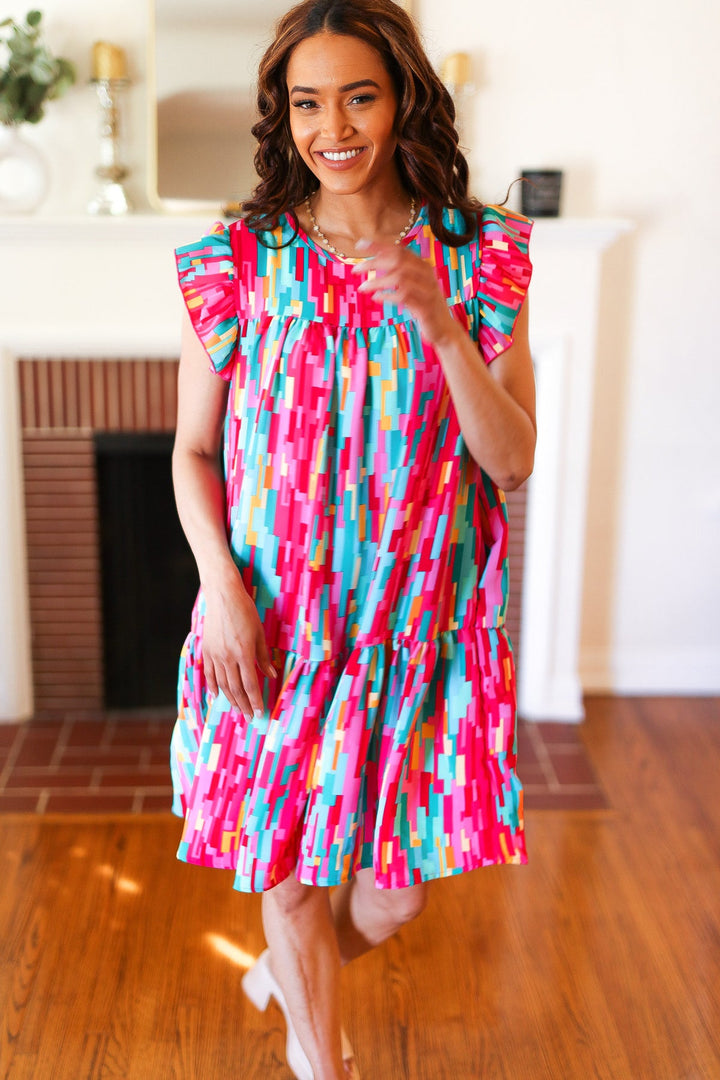 Feeling Bold Multicolor Abstract Print Tiered Ruffle Sleeve Dress | Nikki &amp; Co. Boutique