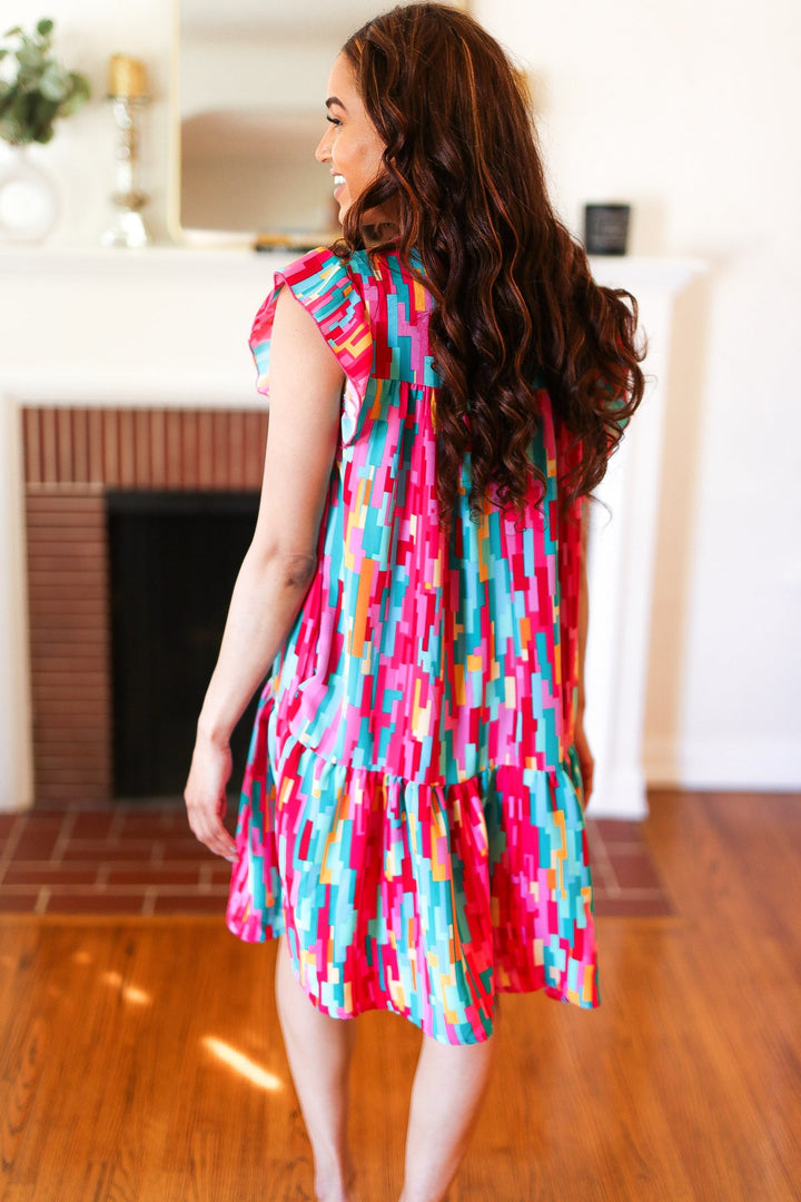 Feeling Bold Multicolor Abstract Print Tiered Ruffle Sleeve Dress | Nikki &amp; Co. Boutique