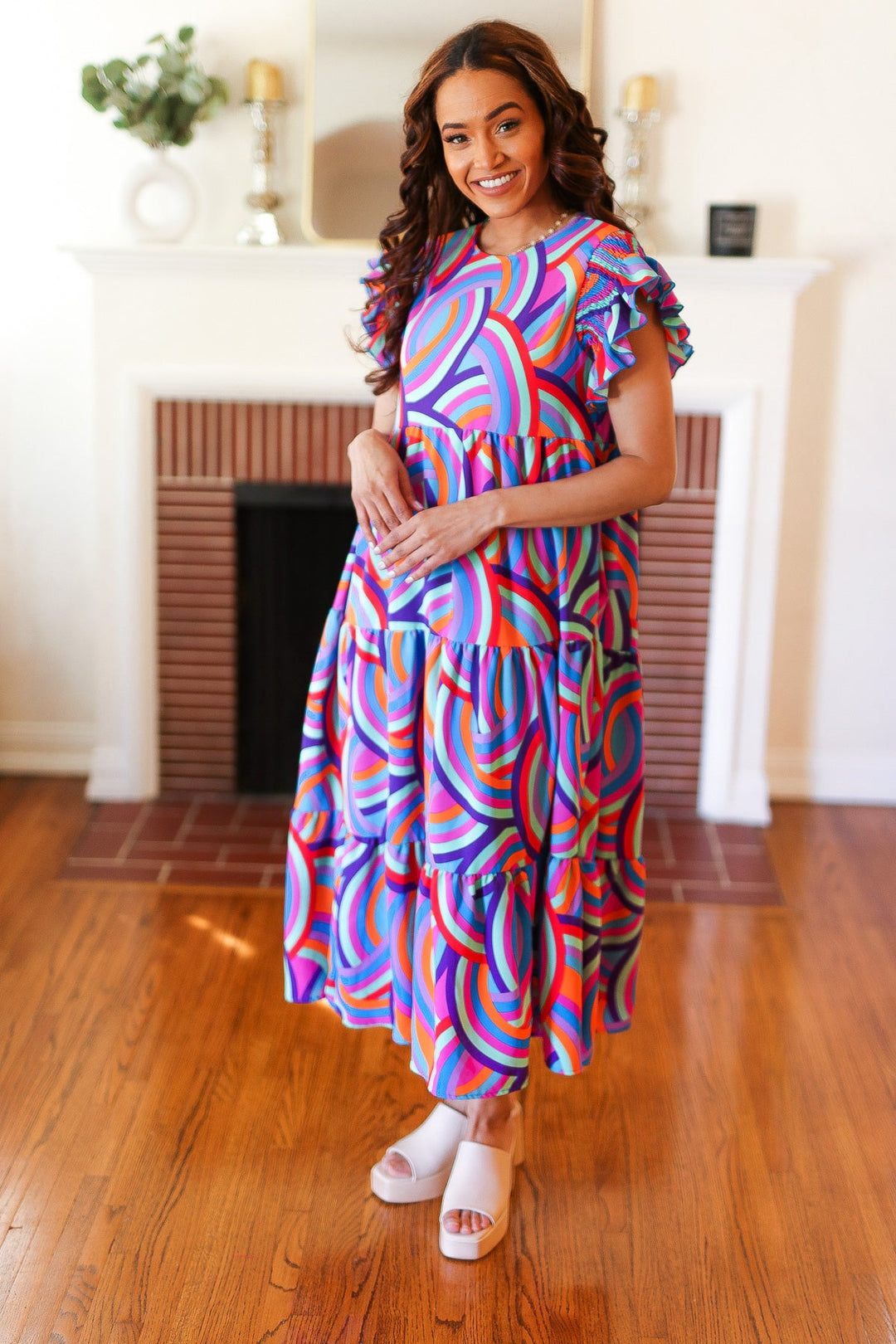 Feel Your Best Purple Abstract Print Smocked Ruffle Sleeve Maxi Dress | Nikki &amp; Co. Boutique