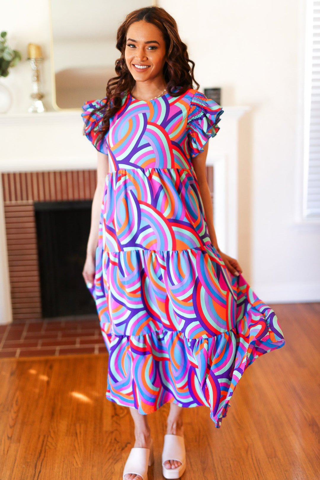 Feel Your Best Purple Abstract Print Smocked Ruffle Sleeve Maxi Dress | Nikki &amp; Co. Boutique