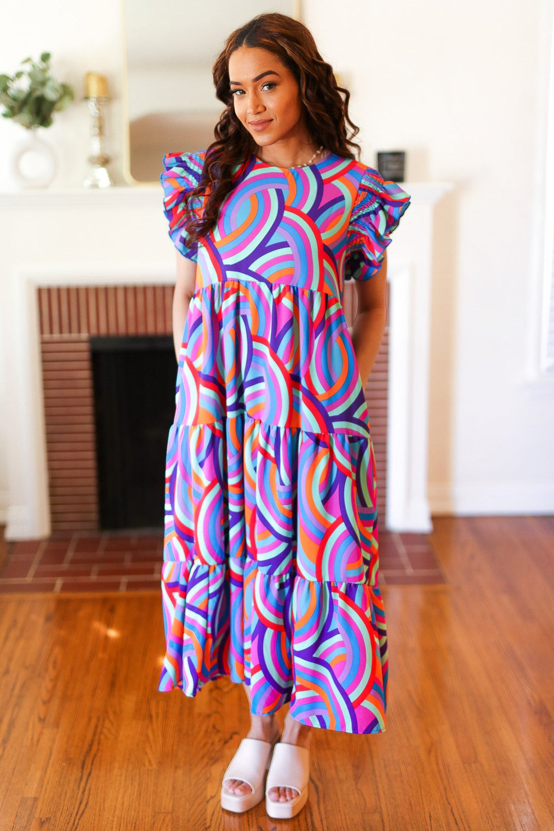 Feel Your Best Purple Abstract Print Smocked Ruffle Sleeve Maxi Dress | Nikki &amp; Co. Boutique