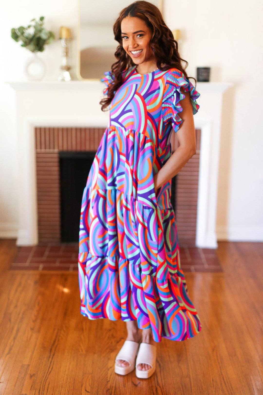 Feel Your Best Purple Abstract Print Smocked Ruffle Sleeve Maxi Dress | Nikki &amp; Co. Boutique