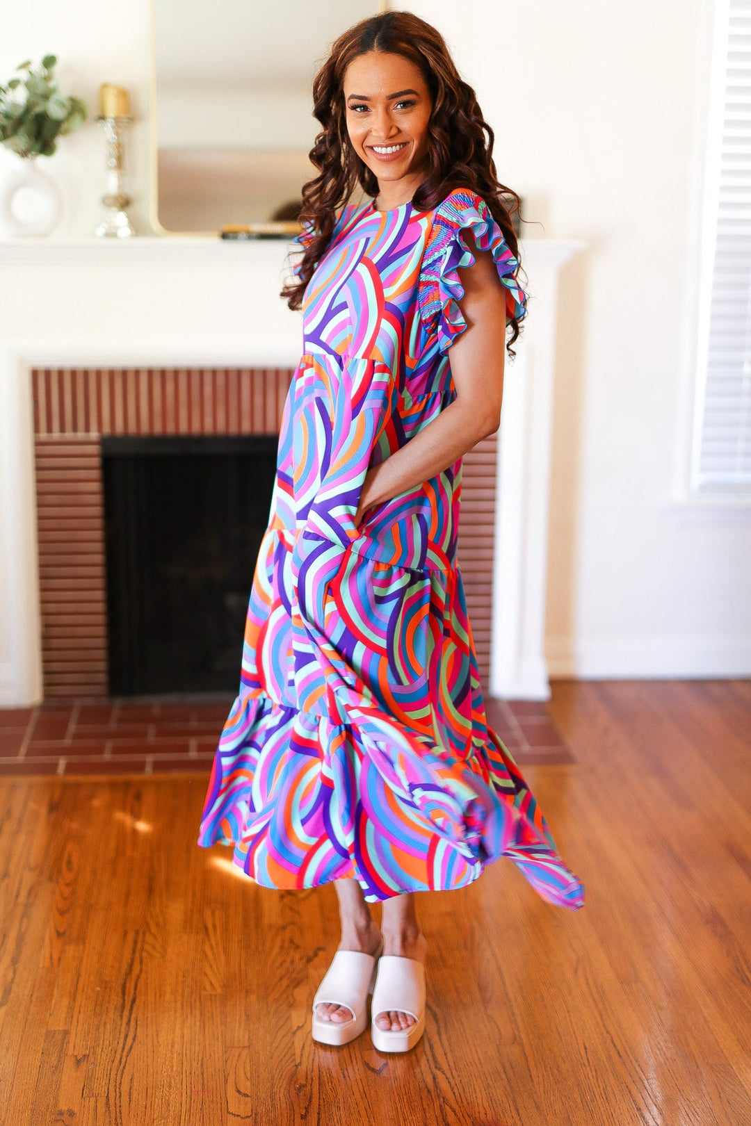 Feel Your Best Purple Abstract Print Smocked Ruffle Sleeve Maxi Dress | Nikki &amp; Co. Boutique