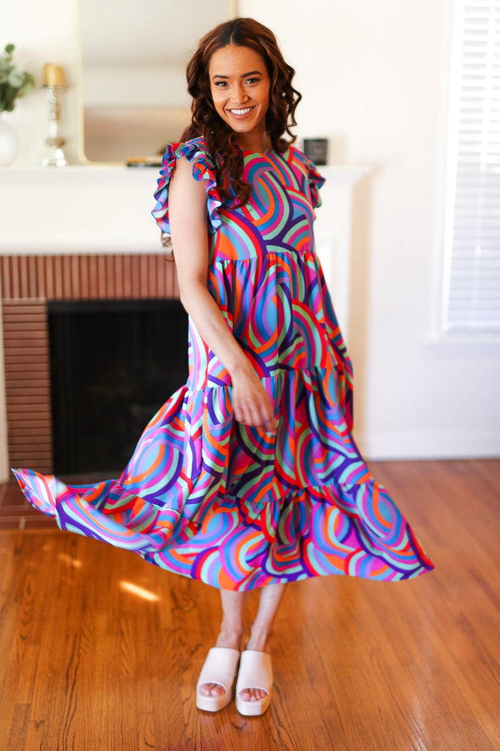 Feel Your Best Purple Abstract Print Smocked Ruffle Sleeve Maxi Dress | Nikki &amp; Co. Boutique