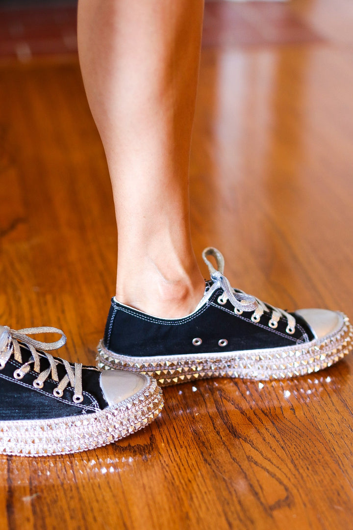 Get Their Attention Black Studded Canvas Sneakers | Nikki &amp; Co. Boutique