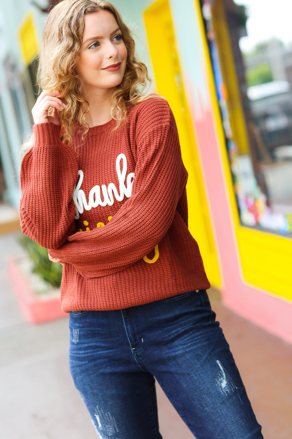 All I Want Thanksgiving Pop Up Embroidery Chunky Sweater | Nikki &amp; Co. Boutique