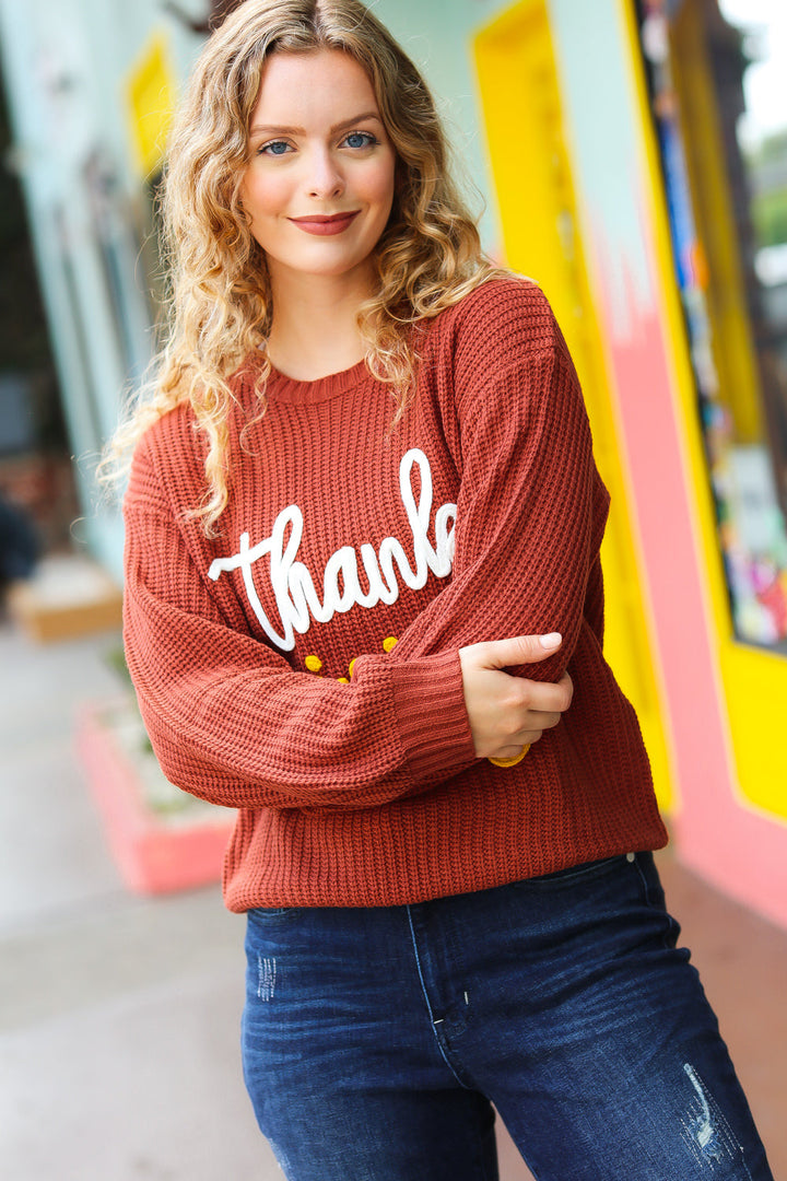 All I Want Thanksgiving Pop Up Embroidery Chunky Sweater | Nikki &amp; Co. Boutique