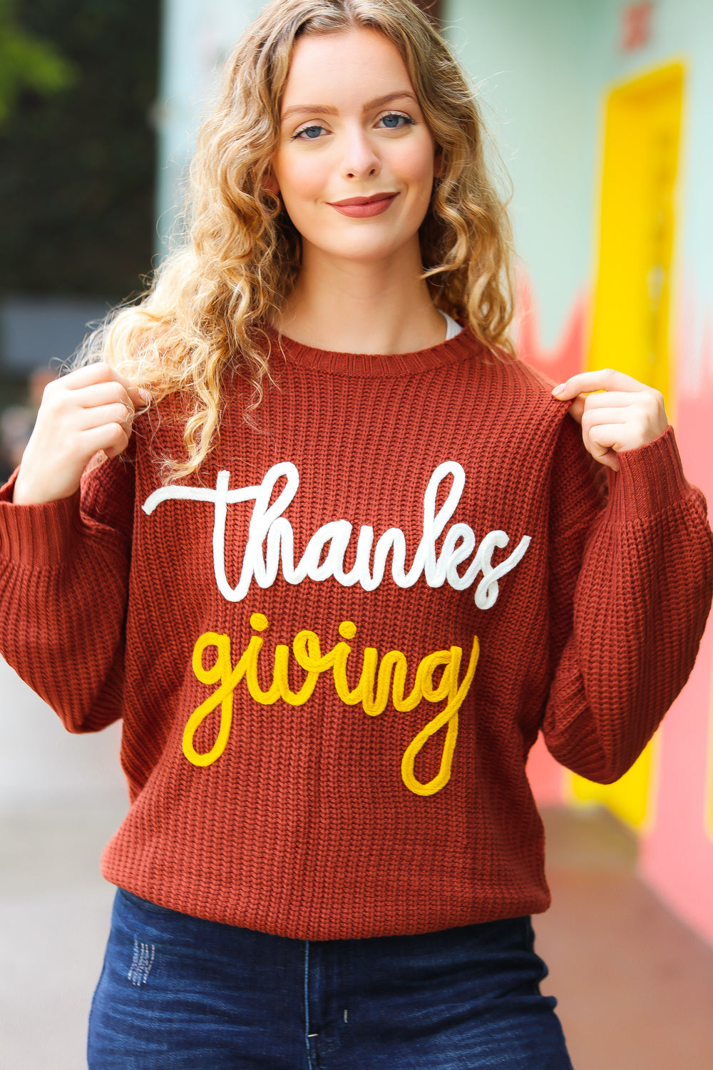All I Want Thanksgiving Pop Up Embroidery Chunky Sweater | Nikki &amp; Co. Boutique