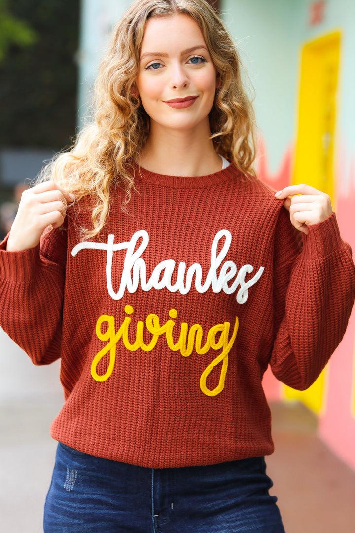 All I Want Thanksgiving Pop Up Embroidery Chunky Sweater | Nikki &amp; Co. Boutique