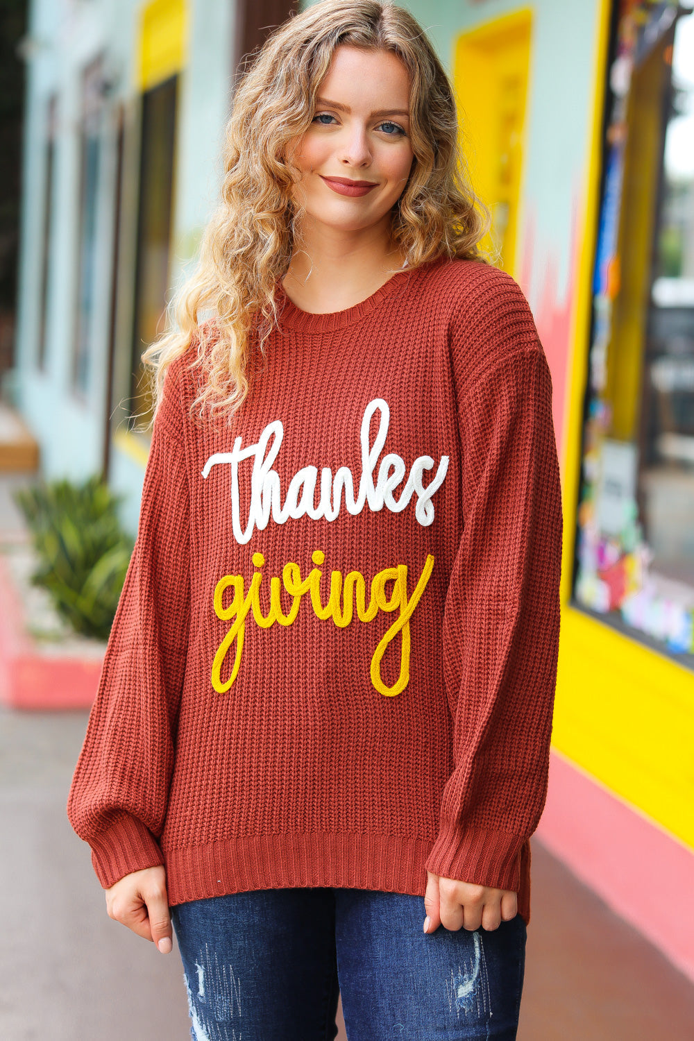 All I Want Thanksgiving Pop Up Embroidery Chunky Sweater | Nikki &amp; Co. Boutique