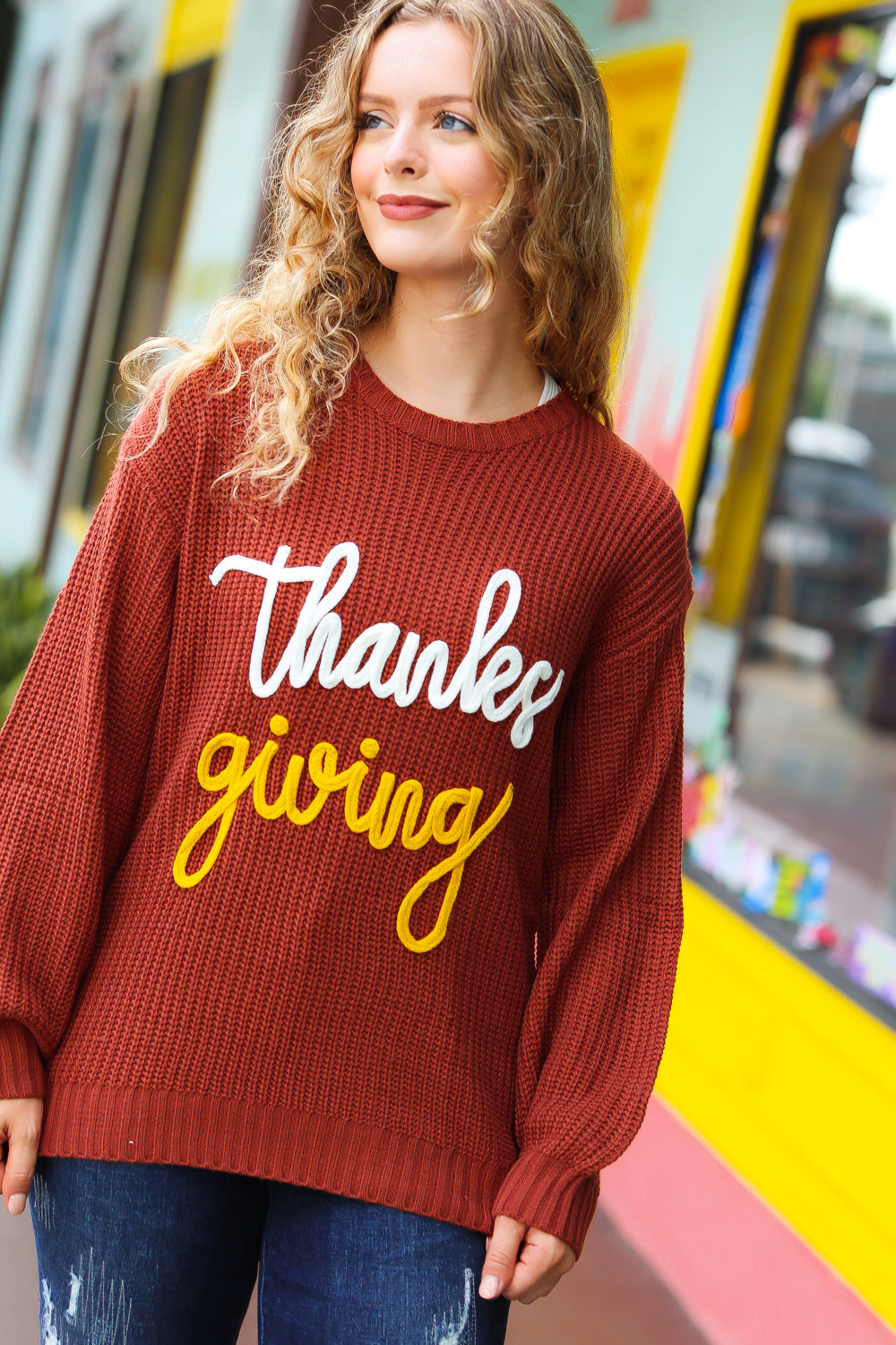 All I Want Thanksgiving Pop Up Embroidery Chunky Sweater | Nikki &amp; Co. Boutique