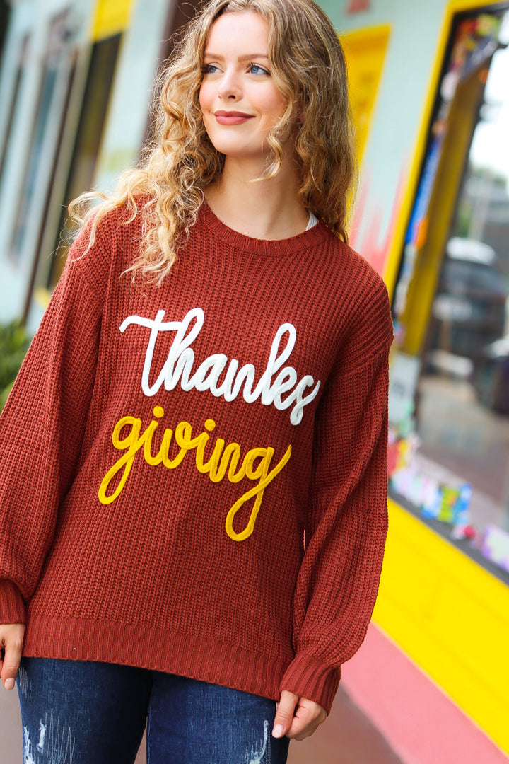 All I Want Thanksgiving Pop Up Embroidery Chunky Sweater | Nikki &amp; Co. Boutique
