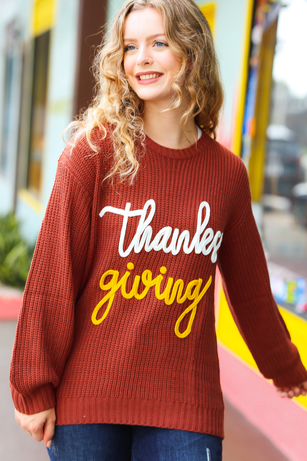 All I Want Thanksgiving Pop Up Embroidery Chunky Sweater | Nikki &amp; Co. Boutique
