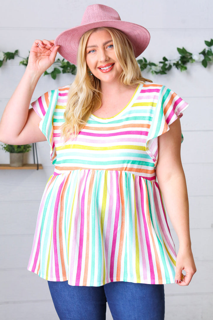 Lavender Rainbow Stripe Babydoll Top | Nikki &amp; Co. Boutique