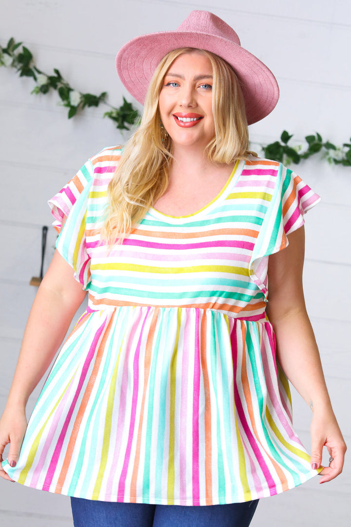 Lavender Rainbow Stripe Babydoll Top | Nikki &amp; Co. Boutique