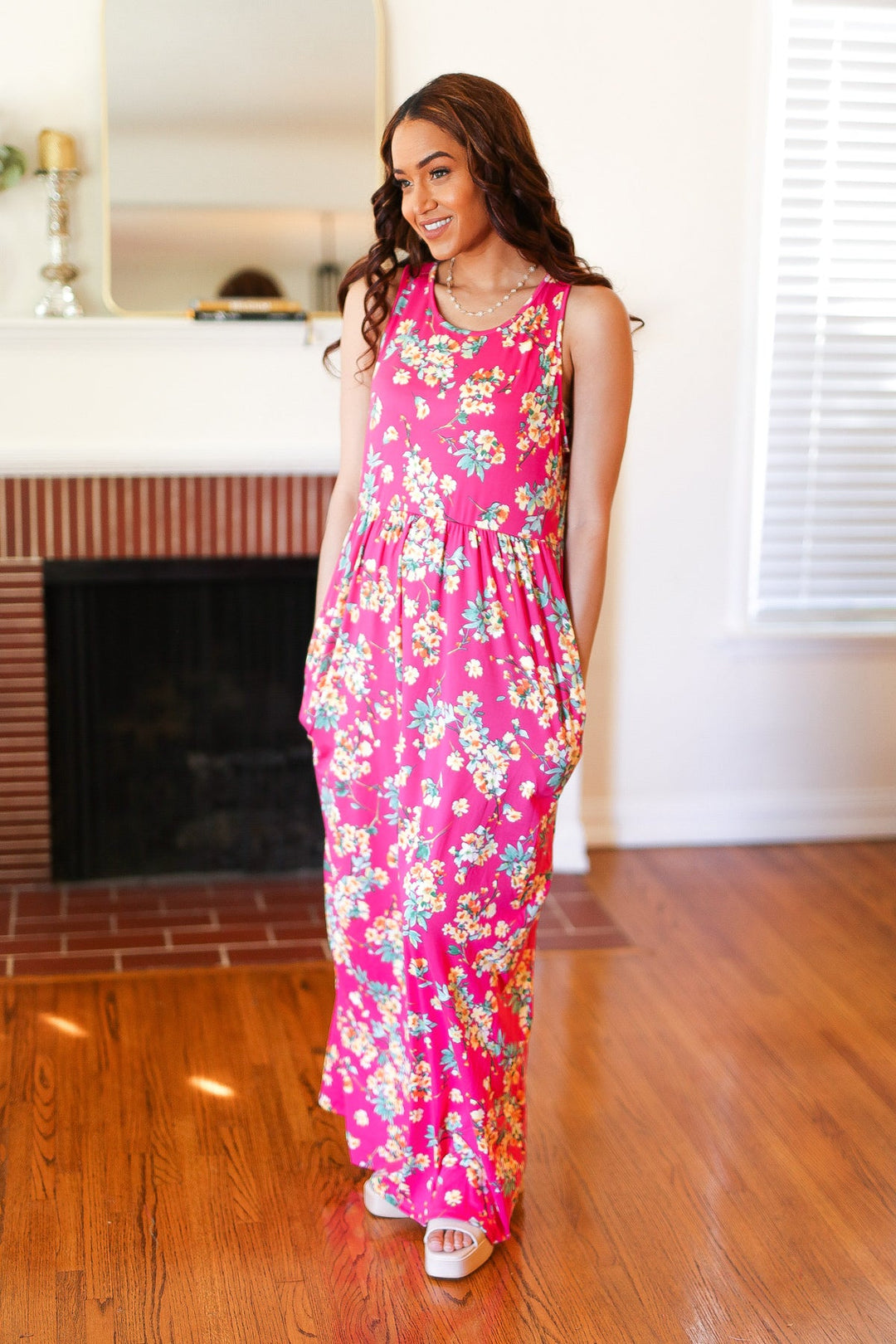 Pink Floral Print Fit and Flare Sleeveless Maxi Dress | Nikki &amp; Co. Boutique