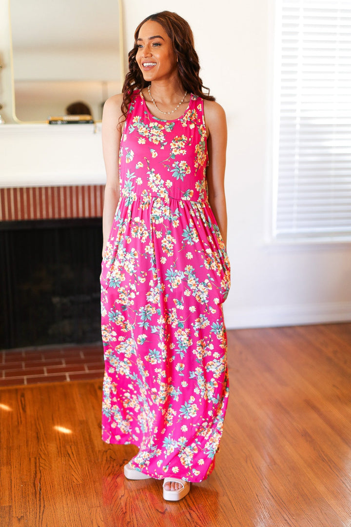 Pink Floral Print Fit and Flare Sleeveless Maxi Dress | Nikki &amp; Co. Boutique
