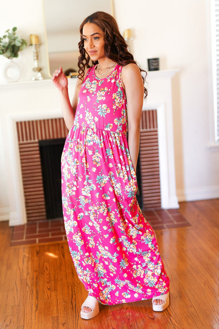 Pink Floral Print Fit and Flare Sleeveless Maxi Dress | Nikki &amp; Co. Boutique