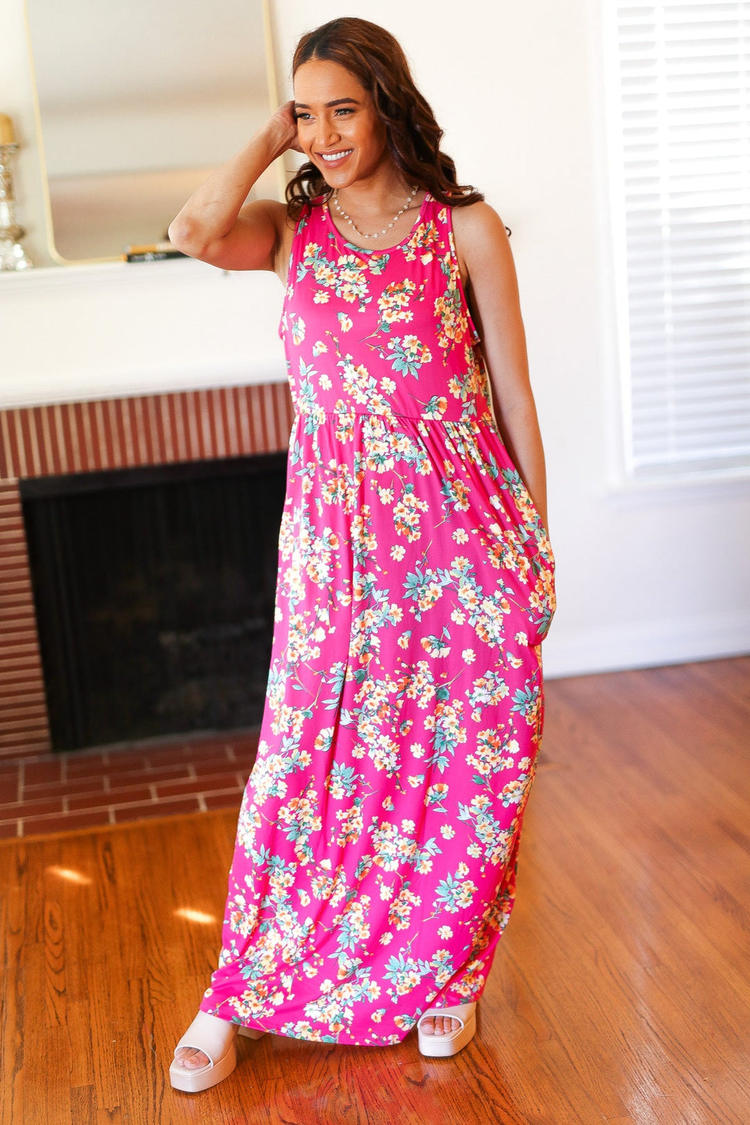 Pink Floral Print Fit and Flare Sleeveless Maxi Dress | Nikki &amp; Co. Boutique