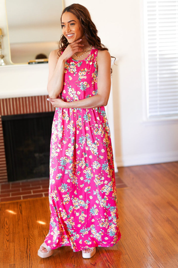 Pink Floral Print Fit and Flare Sleeveless Maxi Dress | Nikki &amp; Co. Boutique