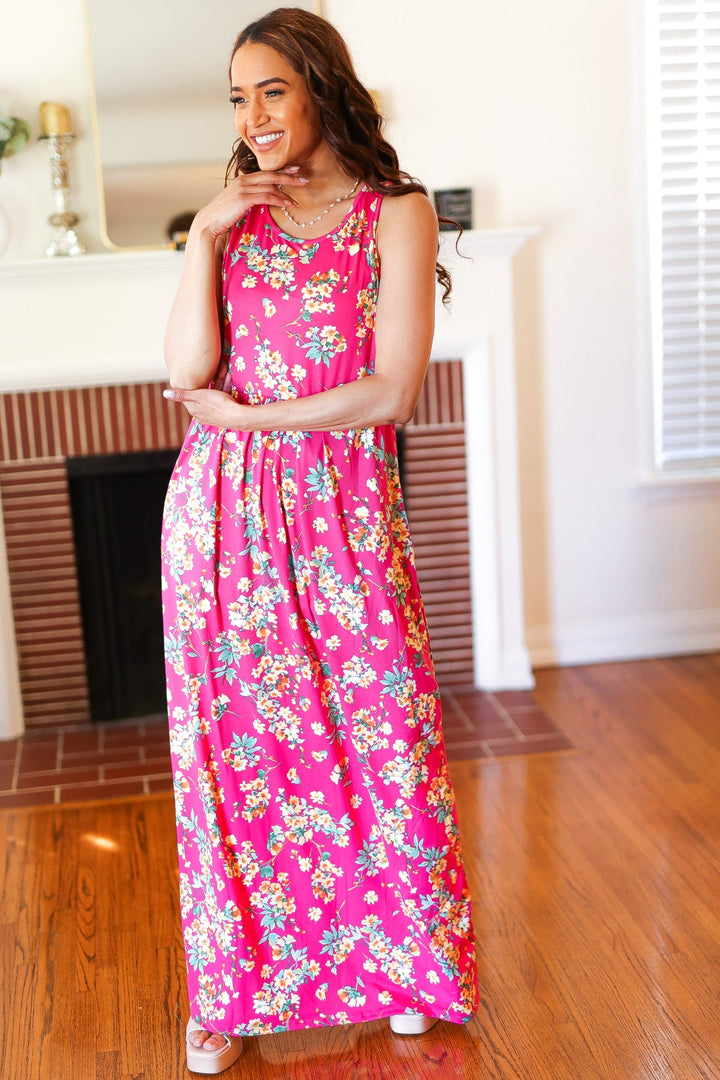 Pink Floral Print Fit and Flare Sleeveless Maxi Dress | Nikki &amp; Co. Boutique