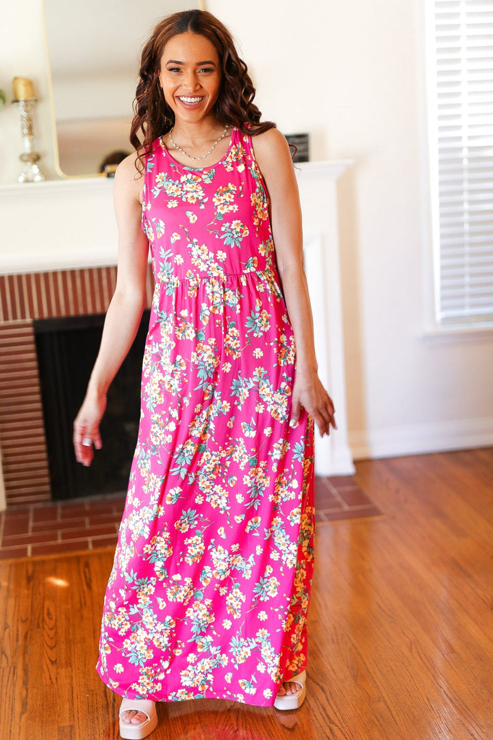 Pink Floral Print Fit and Flare Sleeveless Maxi Dress | Nikki &amp; Co. Boutique