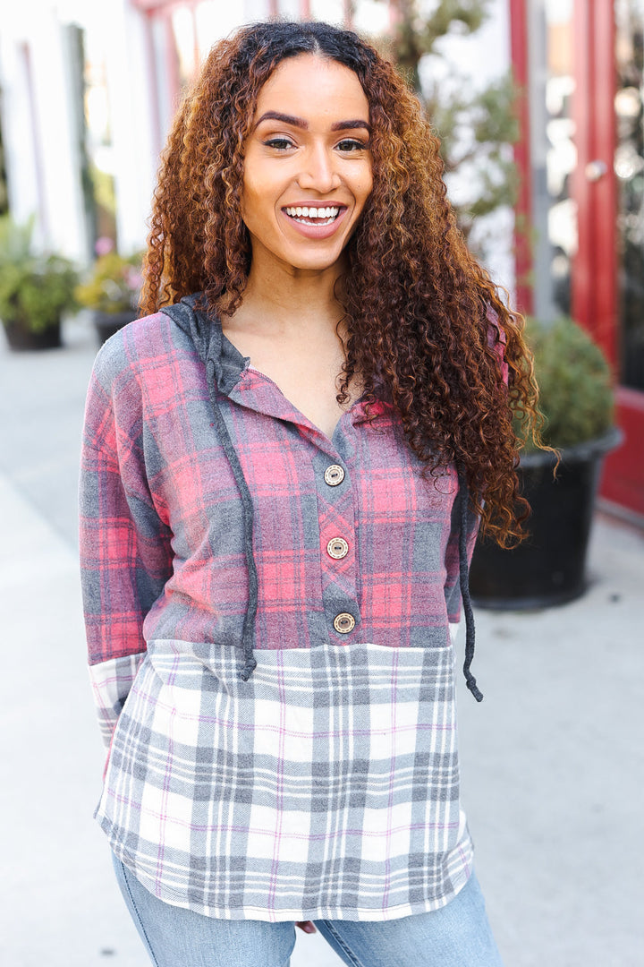 Pretty in Plaid Brushed Hacci Color Block Hoodie | Nikki &amp; Co. Boutique