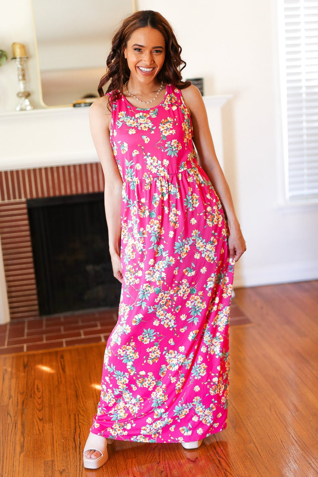 Pink Floral Print Fit and Flare Sleeveless Maxi Dress | Nikki &amp; Co. Boutique