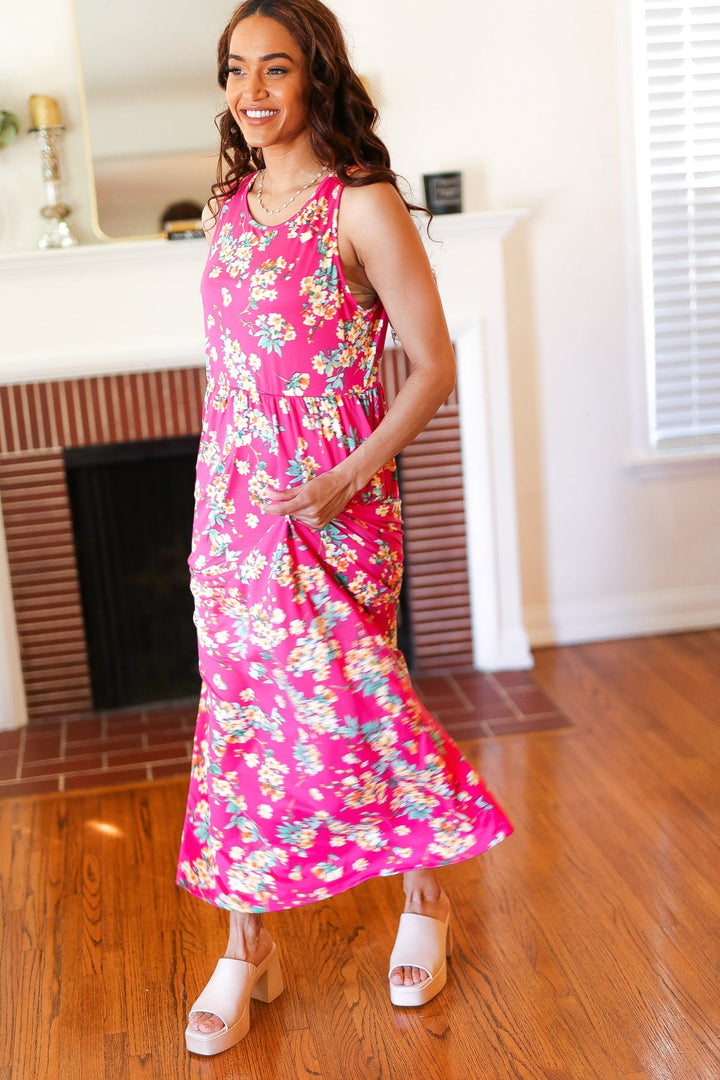 Pink Floral Print Fit and Flare Sleeveless Maxi Dress | Nikki &amp; Co. Boutique